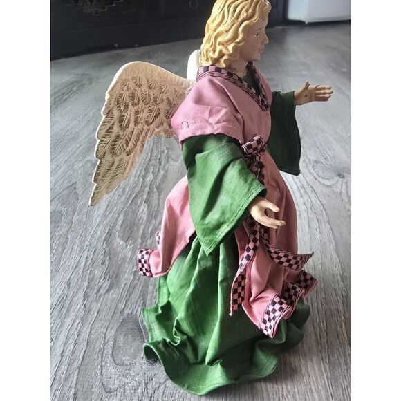 VTG 90s Paper Mache Clothtique Angel Christmas Tree Topper /Decor Green Pink - Picture 2 of 8
